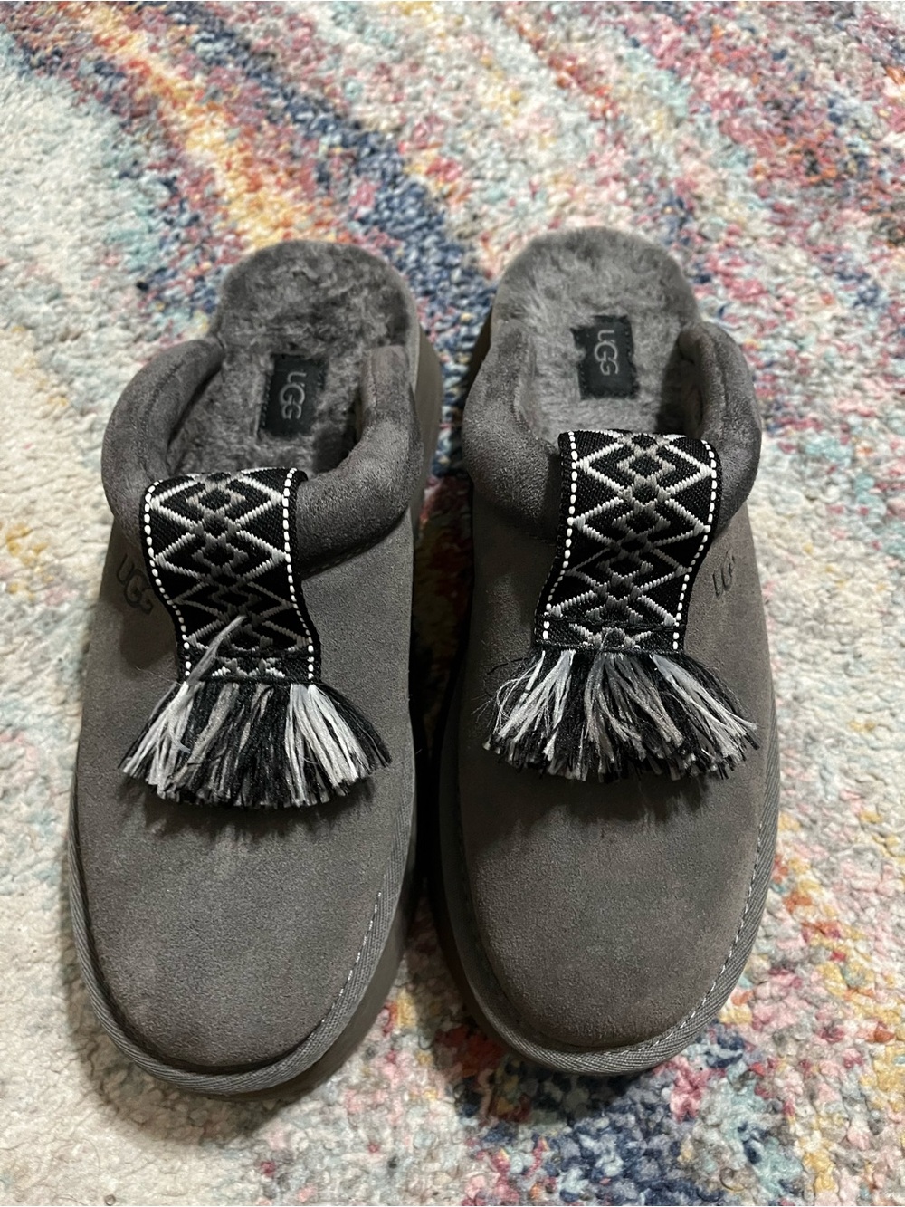 UGG Women's Gray Suede Tassel Shearling Slip-On